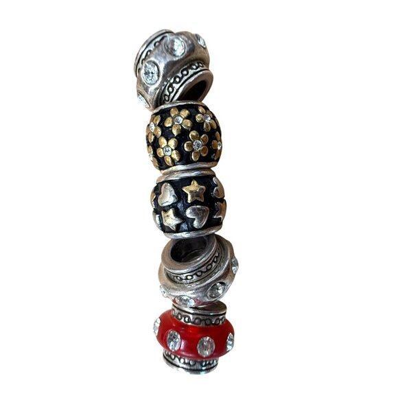 Brighton Set Of 5 Beads & Spacers Silver Black Red Gold Crystal Accents - Picture 1 of 16